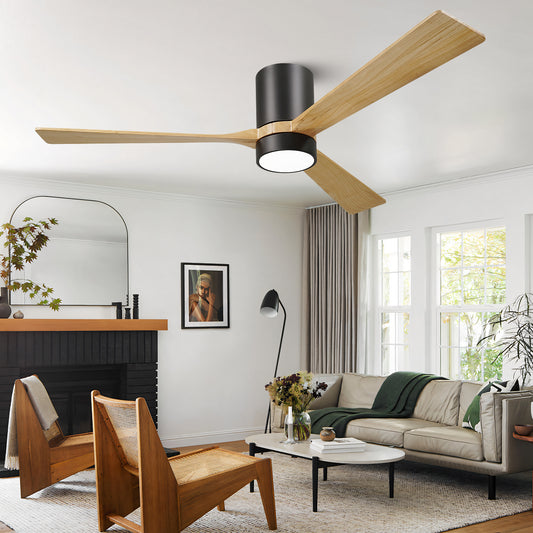 60" Modern Low Profile Original Walnut Ceiling Fan with Light and Remote