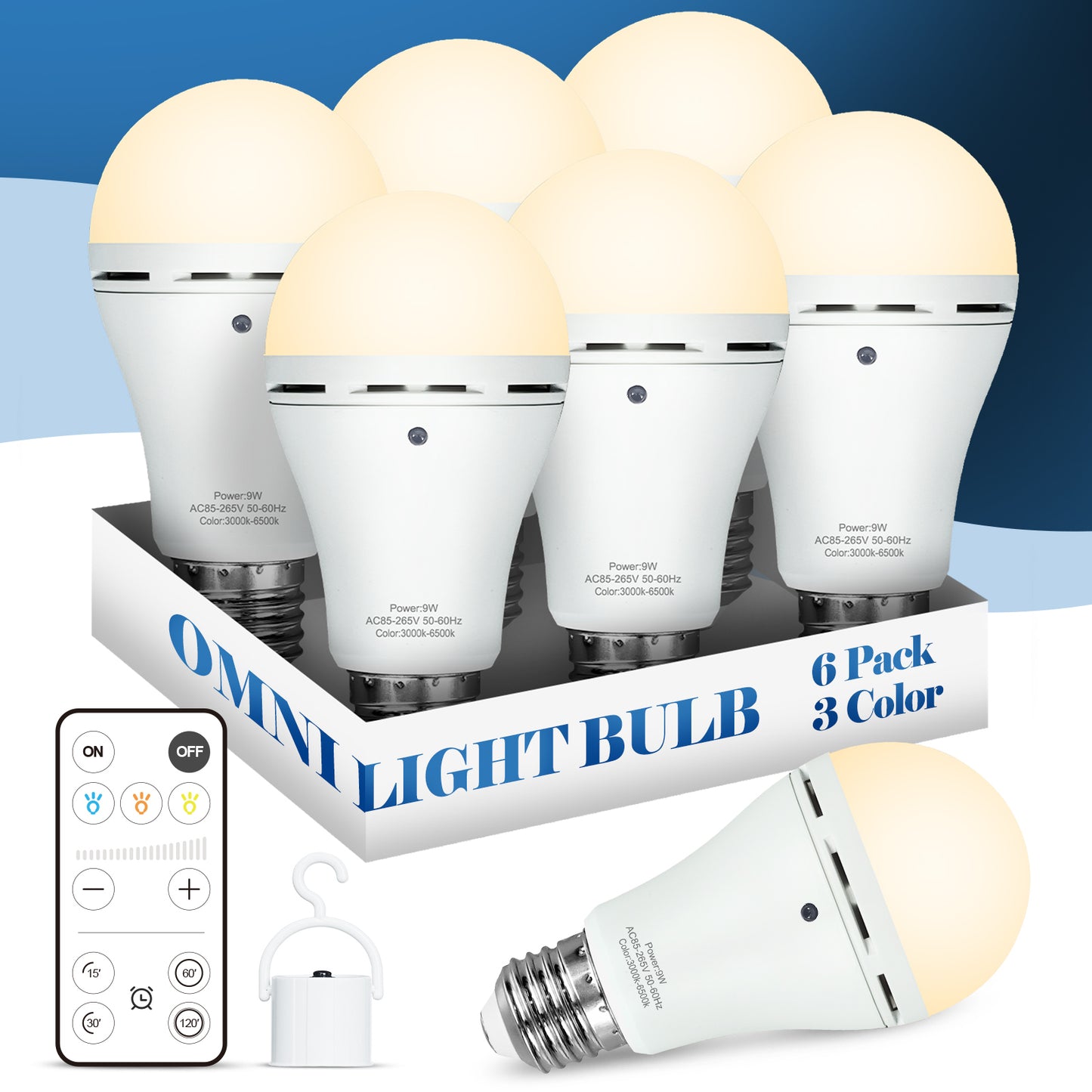 6 Pack Rechargeable Light Bulbs with Remote Control,3 Color and Time Setting