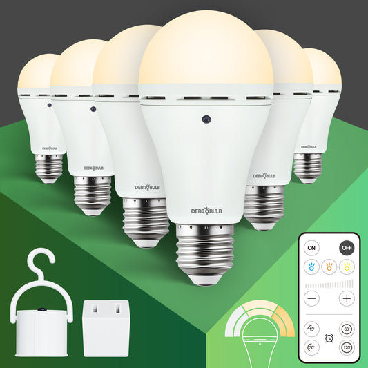 6 Pack Omni Rechargeable Emergency Battery Light Bulbs with Remote 9W 3 Color Shift Dimmable