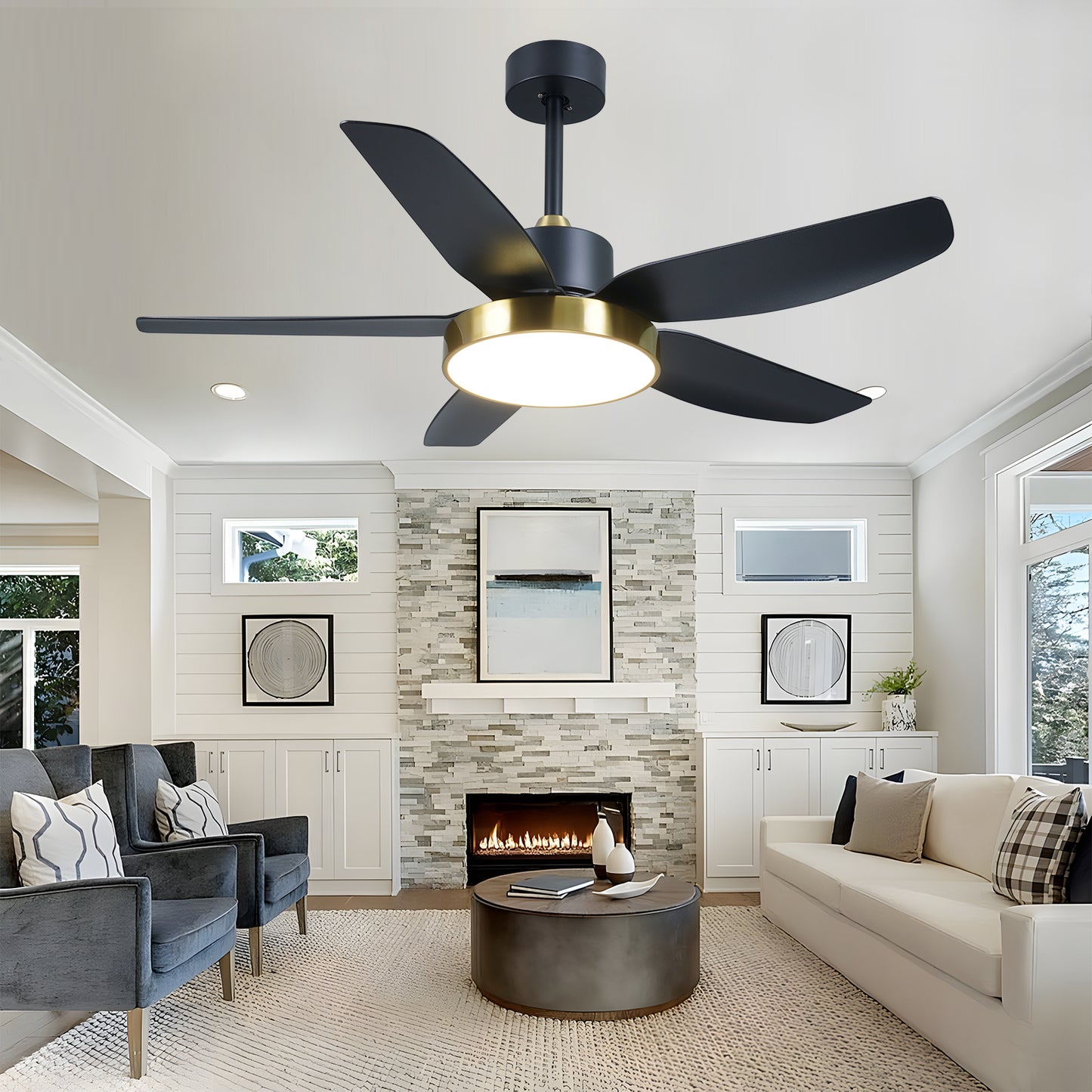 46"Modern Black Gold 6 Speeds ABS Ceiling Fan with Light and Remote Control