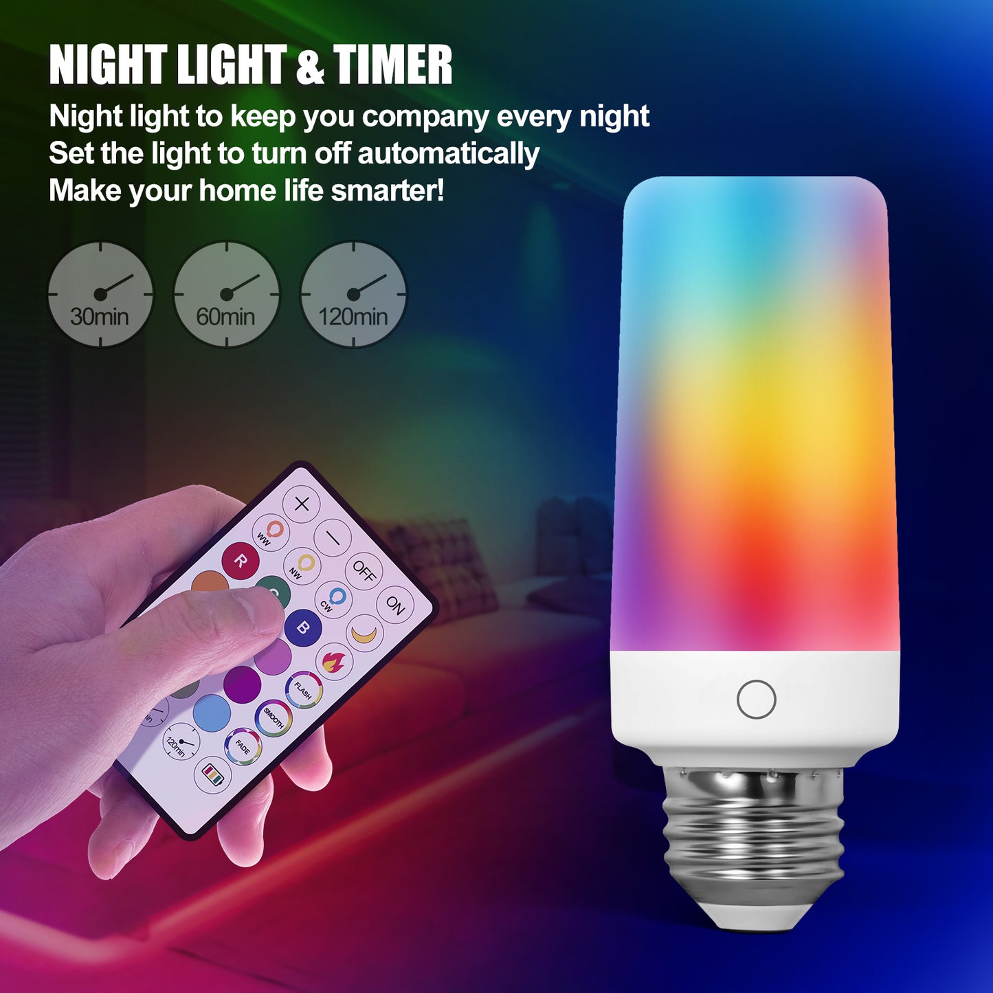 1 Pack Rechargeable Emergency Light Bulb with Remote E26 120 Volt 9W 12 RGB