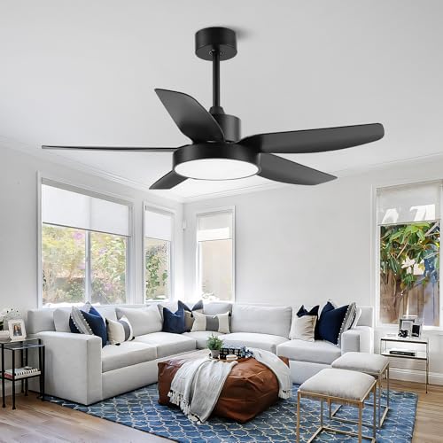 46" Modern Matte Black 6 Speed ABS Ceiling Fan with Light and Remote Control