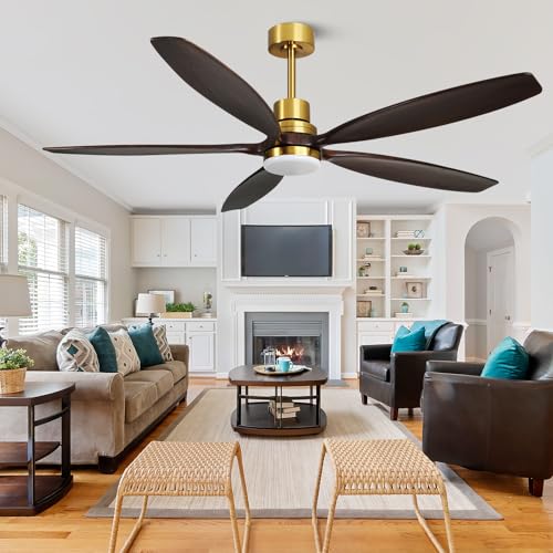 60" Modern Gray Walnut Brass Reversible Ceiling Fan with Light and Remote