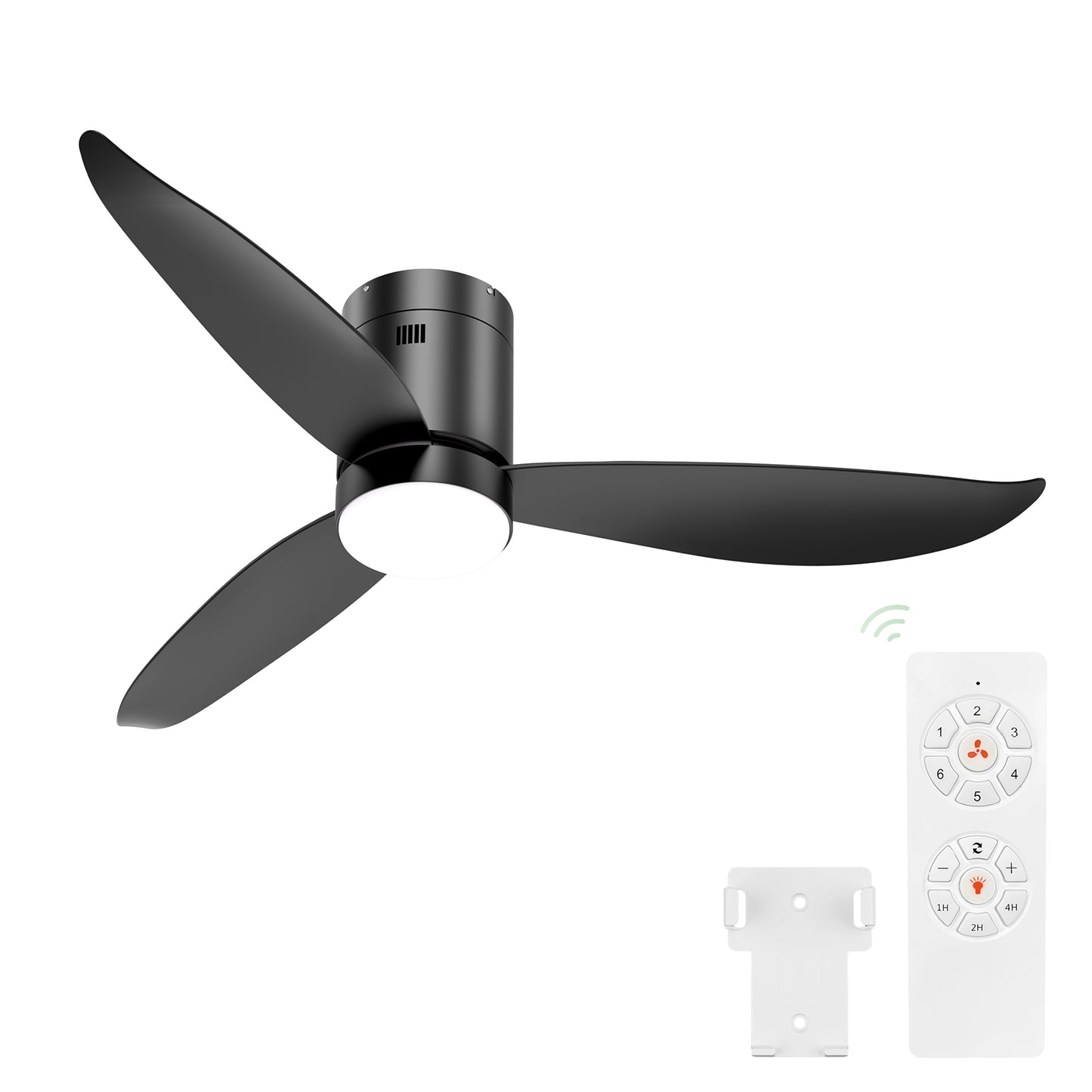 52" Flush Mount Modern Black Led Ceiling Fan with Remote for Indoor Outdoor