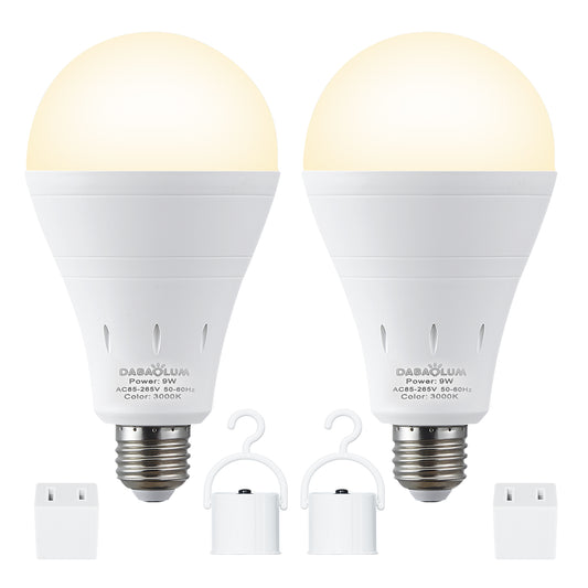 2 Pack Rechargeable Battery Operated Emergency Light Bulb E26 120 Volt 9W 3000K