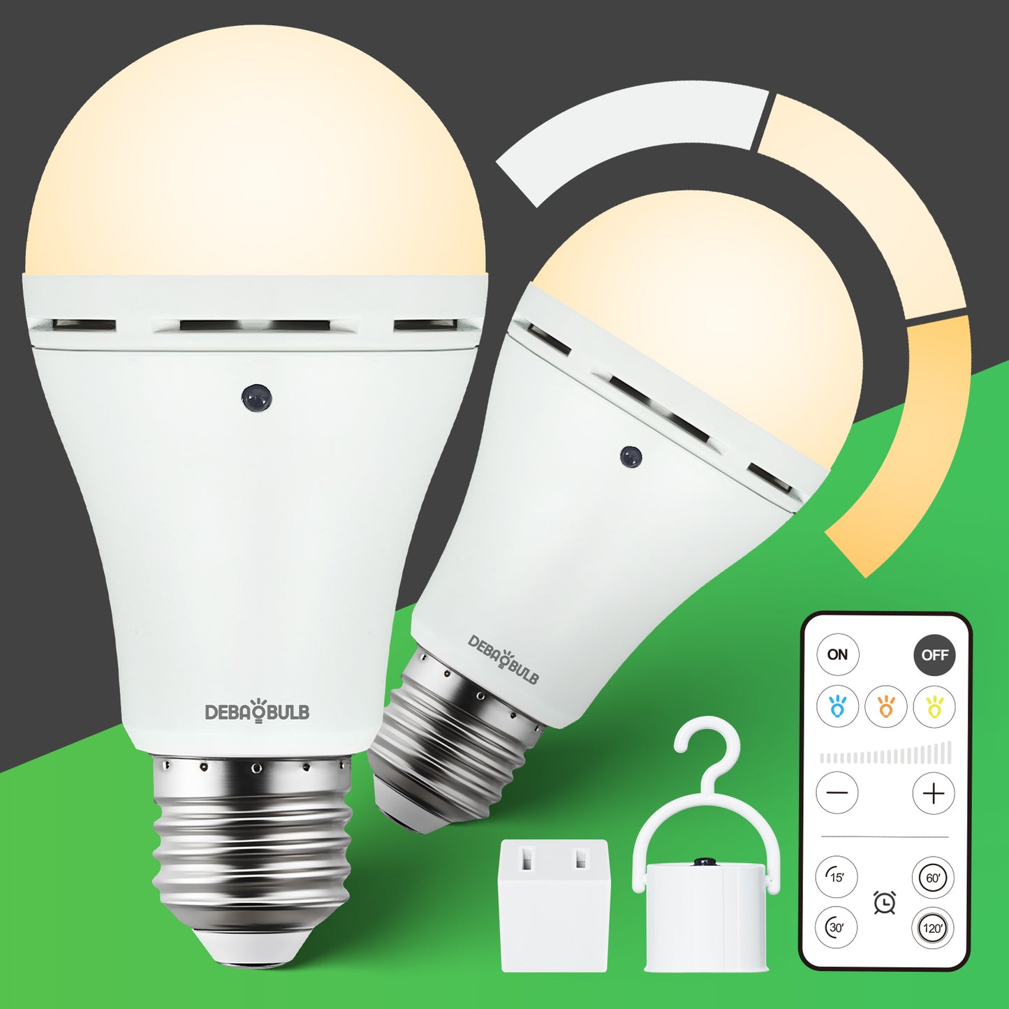 2 Pack Omni Rechargeable Emergency Battery Light Bulbs with Remote 9W 3 Color Shift Dimmable