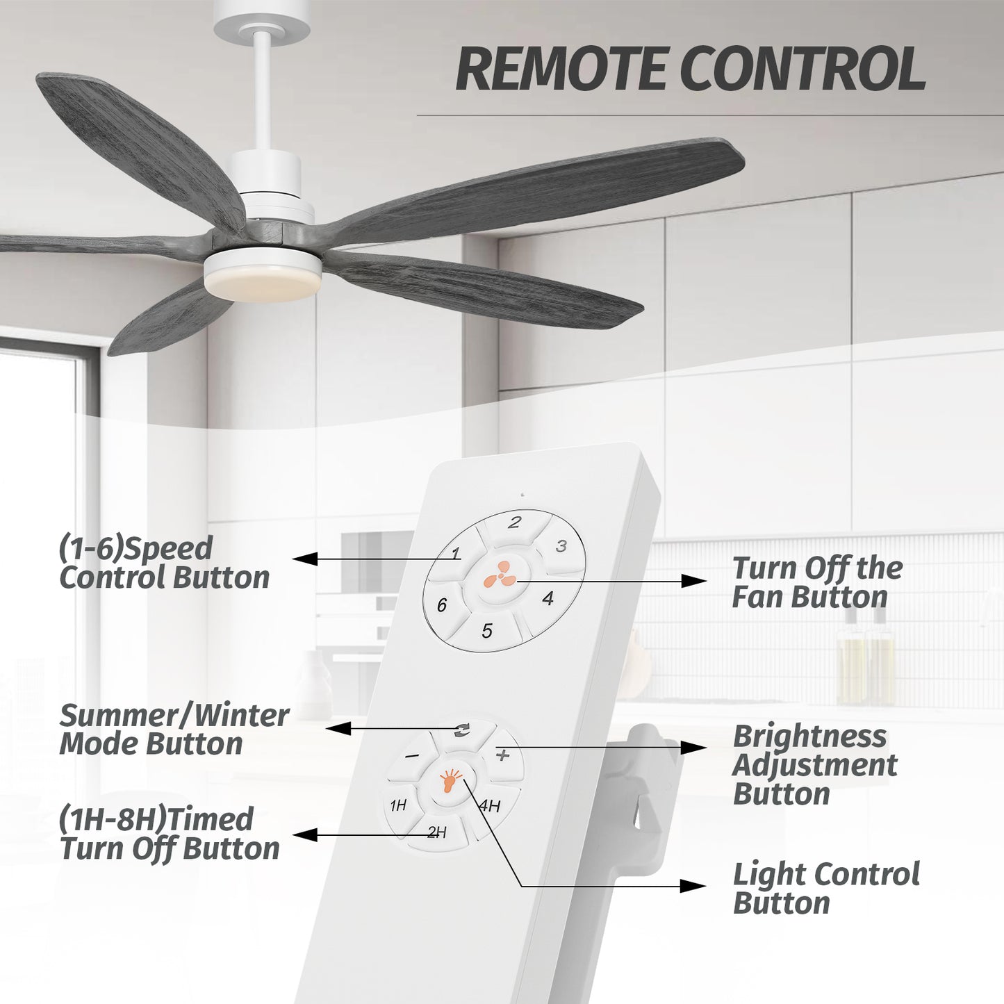 60" Modern Gray Walnut Reversible Ceiling Fan with Light and Remote