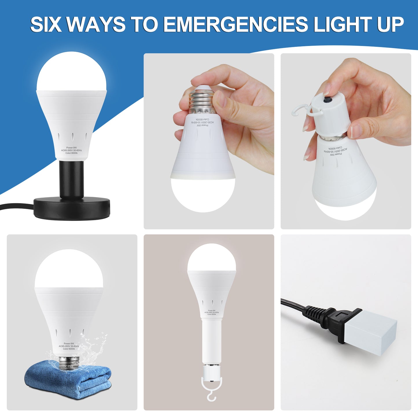 3 Pack Rechargeable Emergency Light Bulb, 6000K Self-Charging Light Bulb