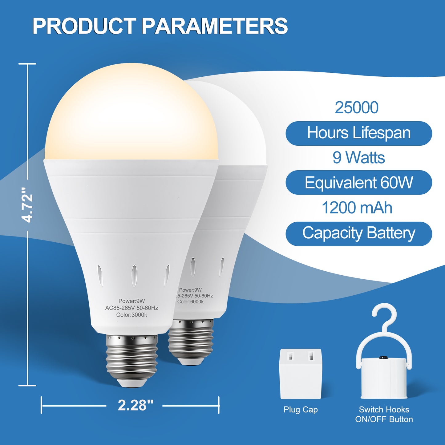 3 Pack Rechargeable Emergency Light Bulb, 6000K Self-Charging Light Bulb