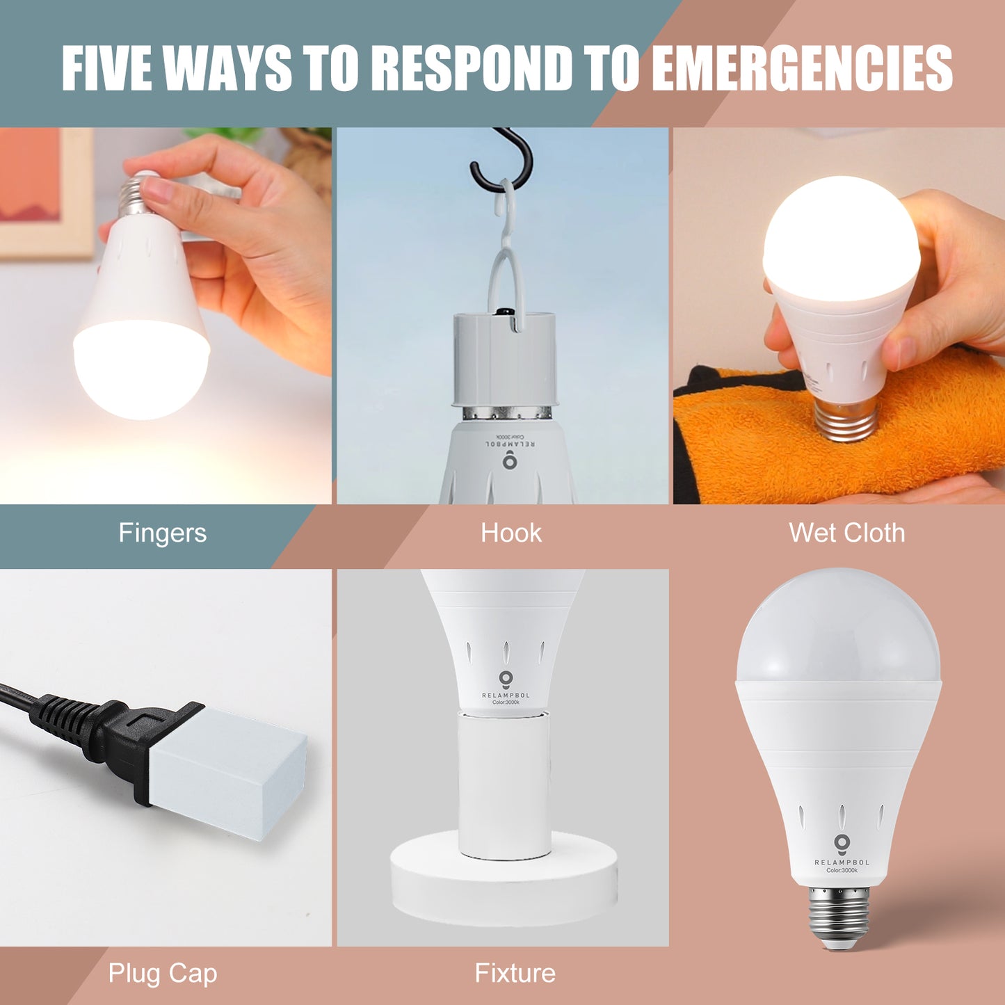 4 Pack Rechargeable Emergency Light Bulb Battery Operated Power Outage Light Bulbs 3000K