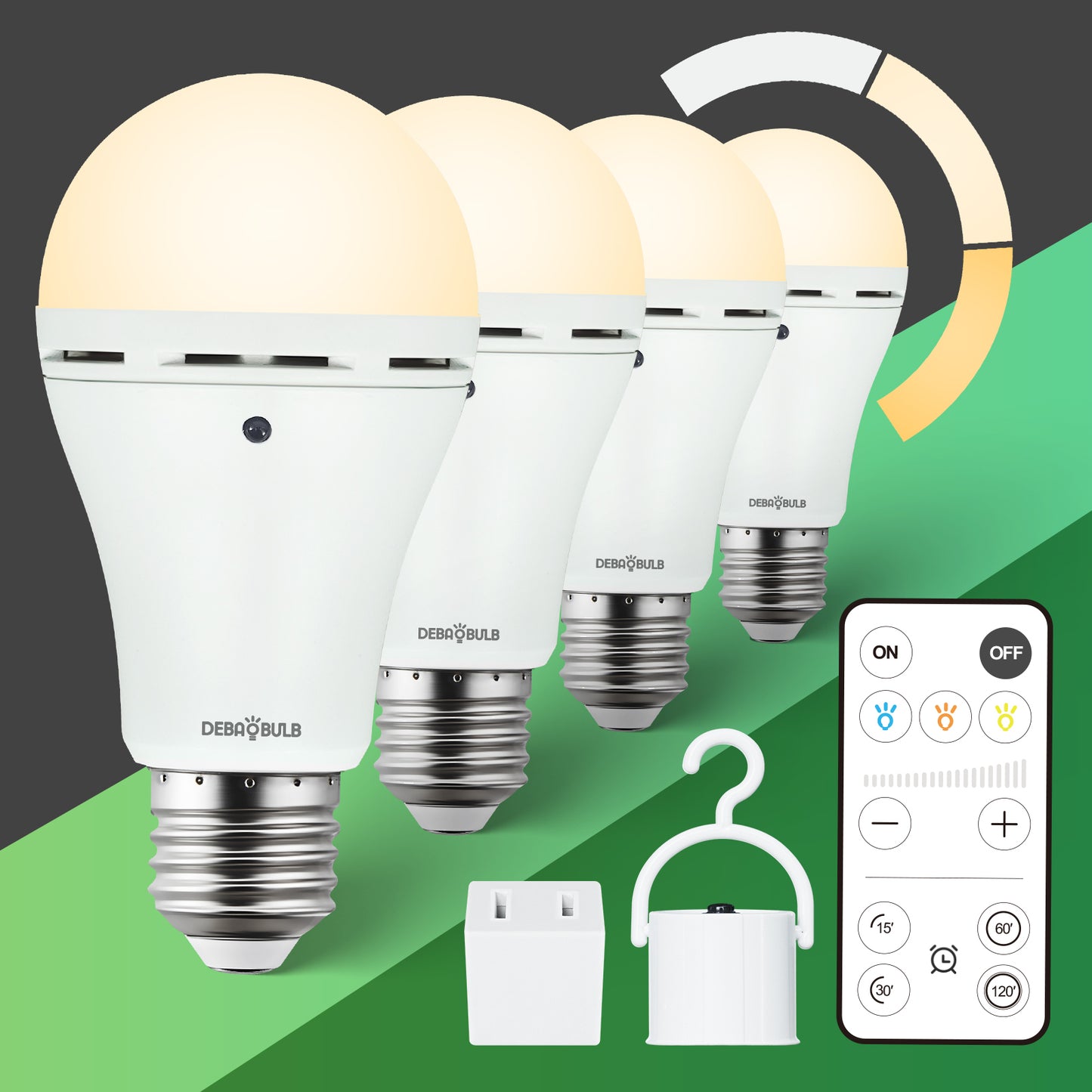 4 Pack Omni Rechargeable Emergency Battery Light Bulbs with Remote 9W 3 Color Shift Dimmable