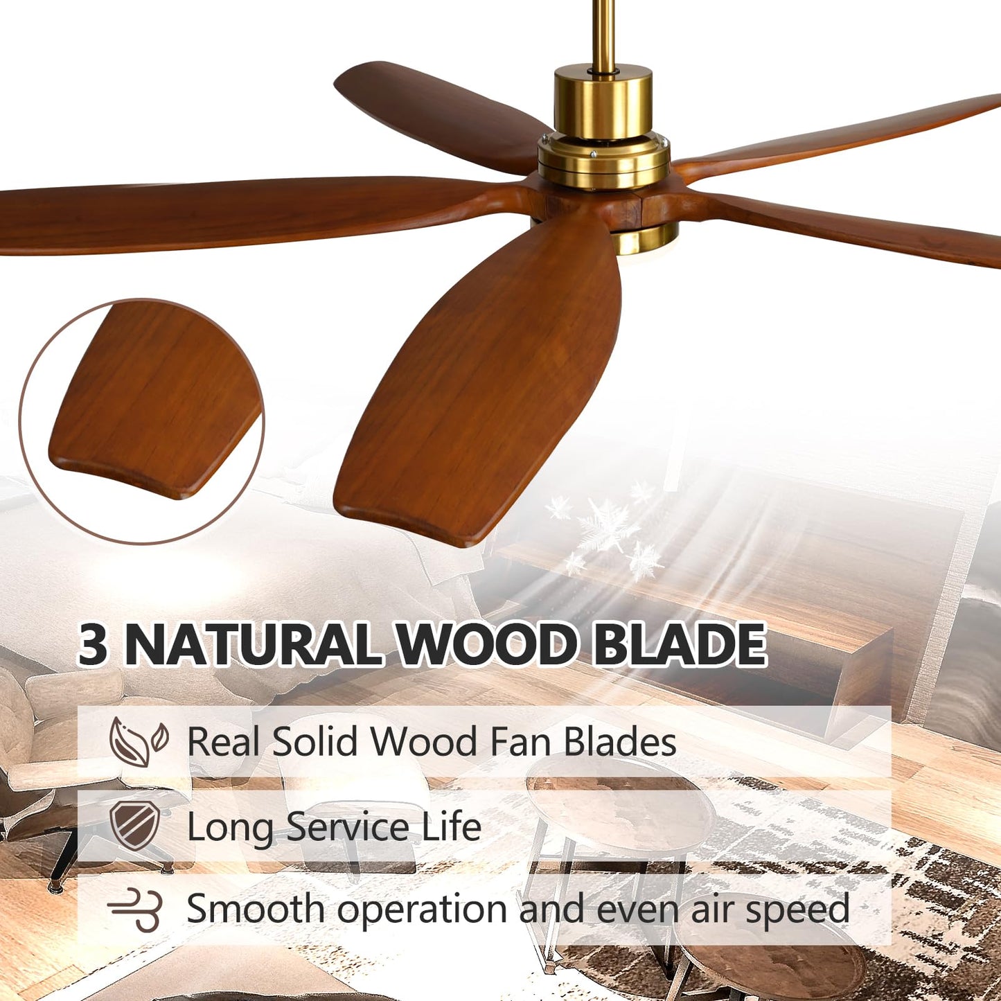 60" Modern Black Walnut Brass Reversible Ceiling Fan with Light and Remote