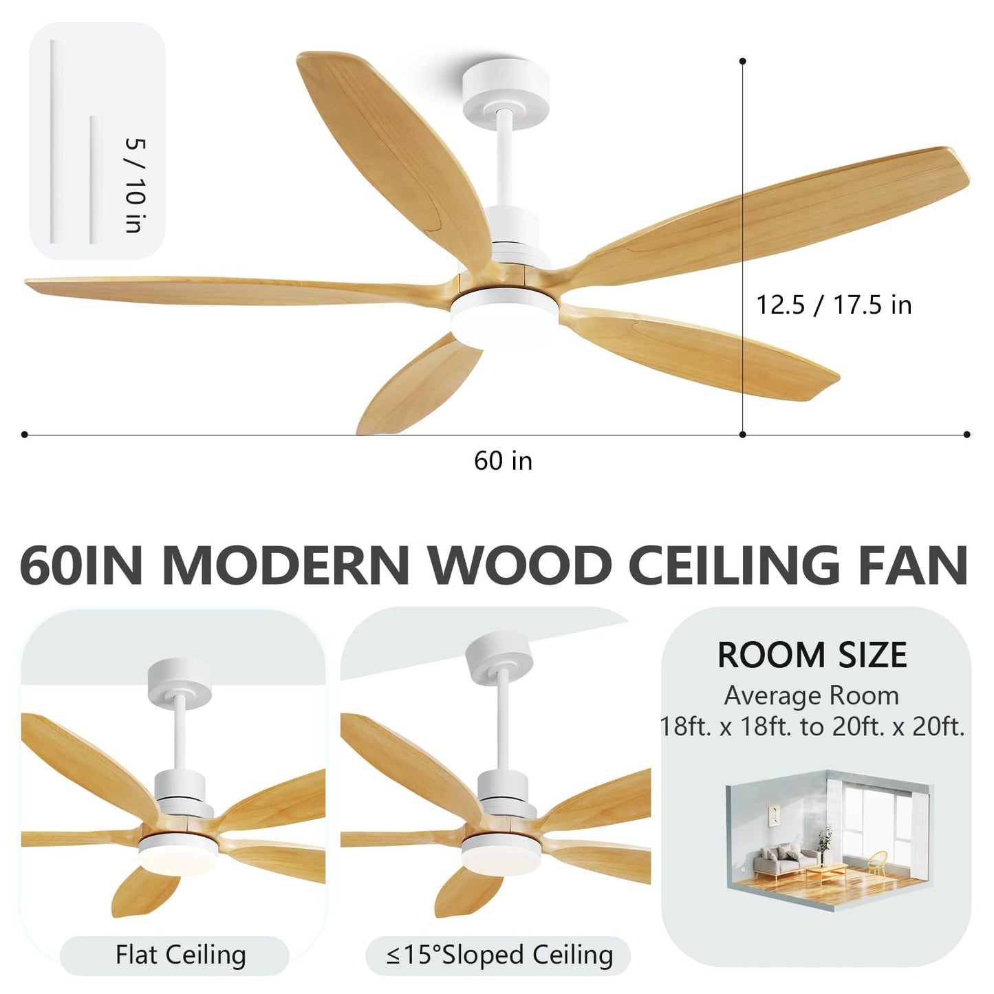 60" Farmhouse Original Walnut Reversible Ceiling Fan with Light and Remote