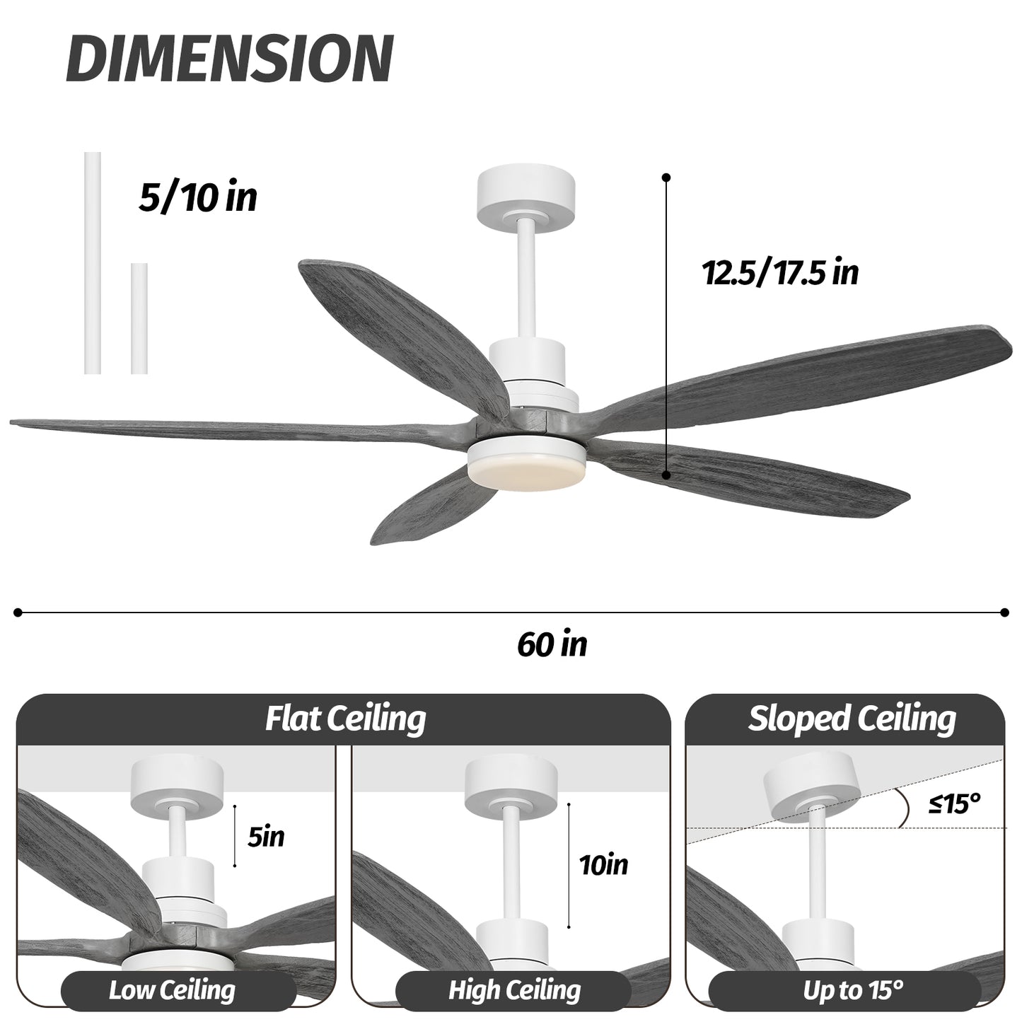 60" Modern Gray Walnut Reversible Ceiling Fan with Light and Remote