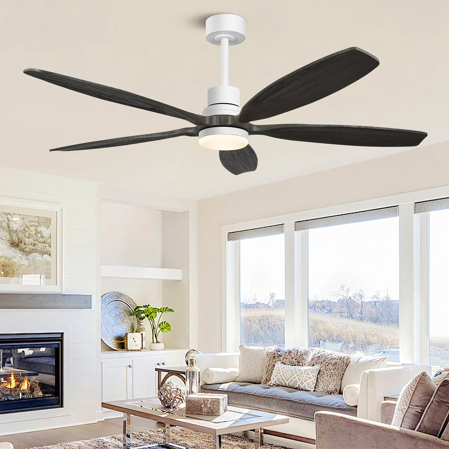 60" Modern Gray Walnut Reversible Ceiling Fan with Light and Remote