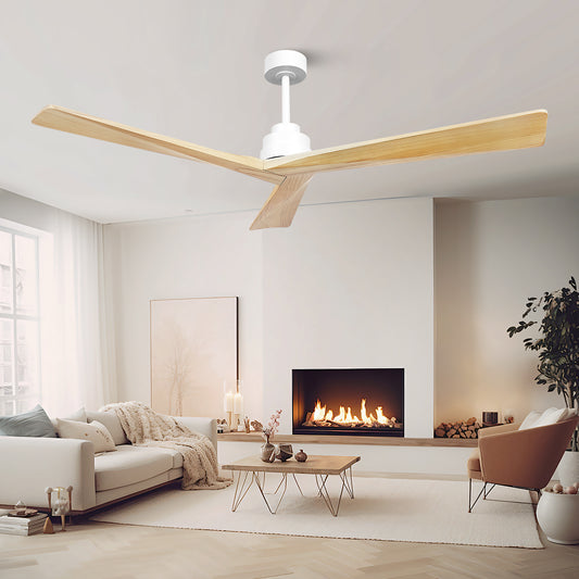 60" Farmhouse 3 Wood Blades Original Walnut Ceiling Fan no Light with Remote