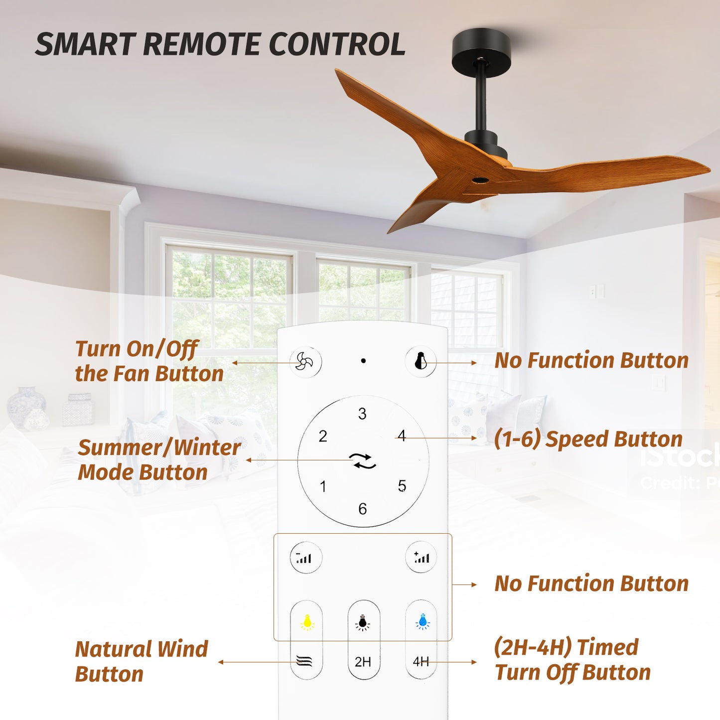 42" Farmhouse Black Brown Reversible 6 Speeds Ceiling Fan No Light