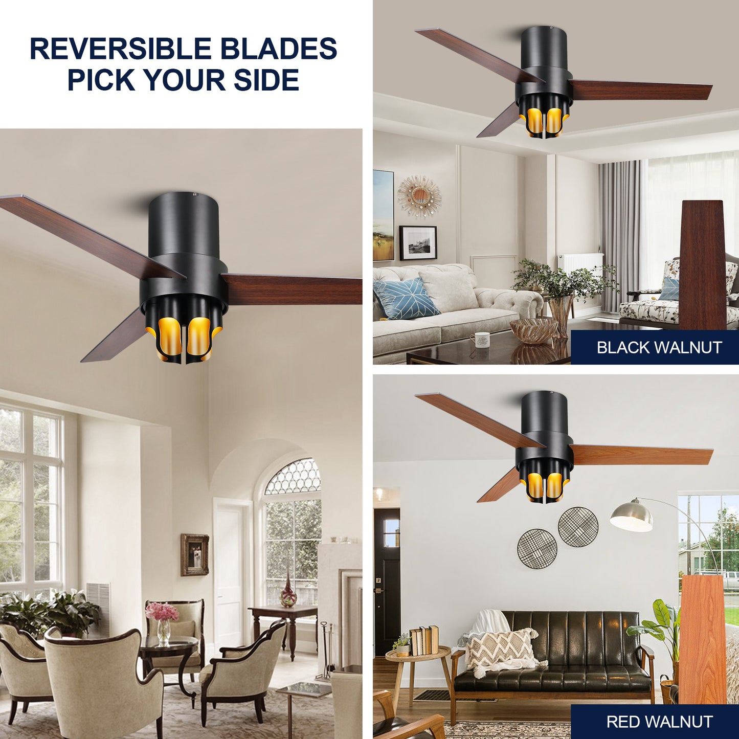 52" Modern Black Double-faced Blades Ceiling Fan with LED Light and Remote