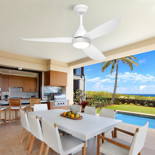 52" Farmhouse Matte White Reversible Ceiling Fan with Light and Remote