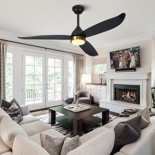 52" Modern Black Gold Reversible Ceiling Fan with Light and Remote