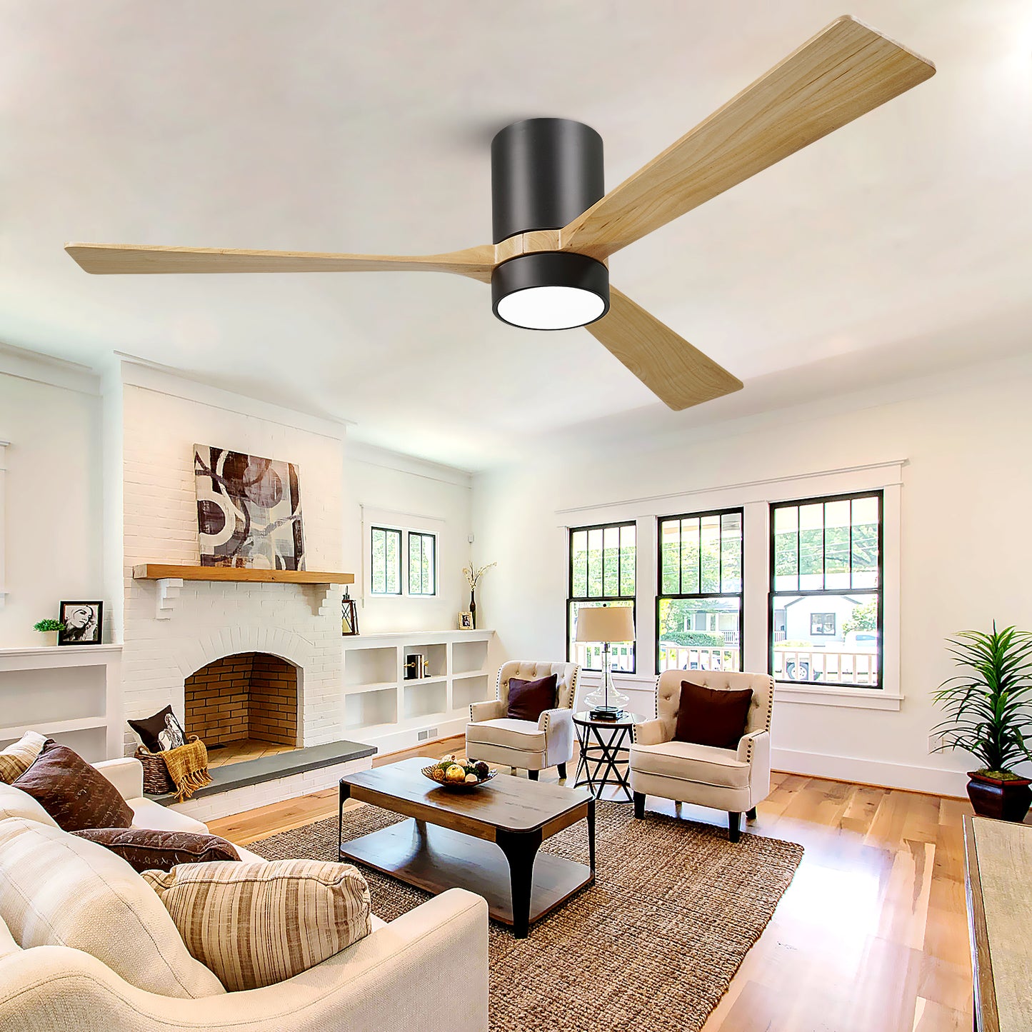 60" Modern Low Profile Original Walnut Ceiling Fan with Light and Remote