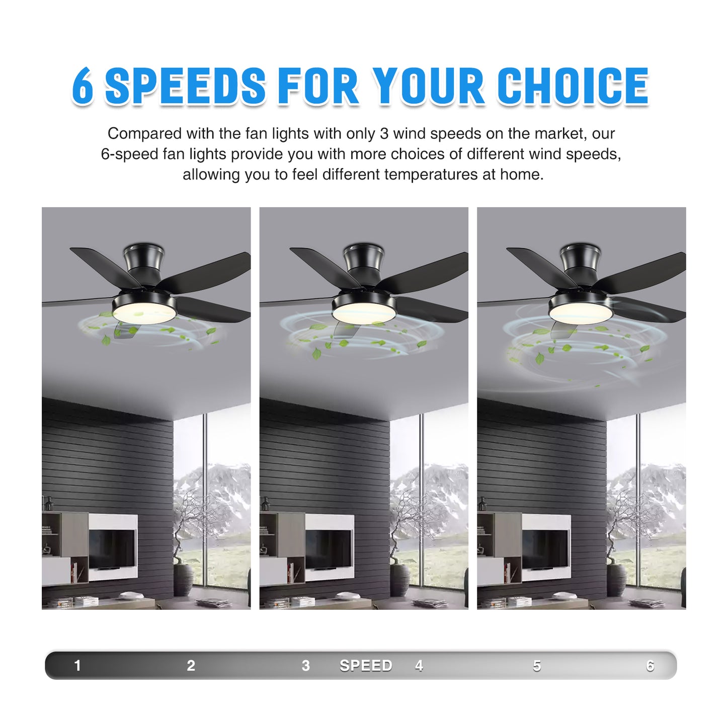 42" Modern Flush Mount Black Ceiling Fan with lights and Remote for Bedroom,Kitchen,Porch